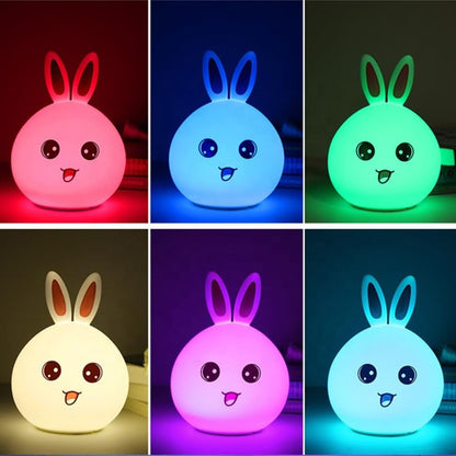 Silicone Rabbit Night Light | USB Rechargeable 7 Color-Changing LED Lamp with Touch Sensor Control | Kids Bedroom Décor & Gift for Baby