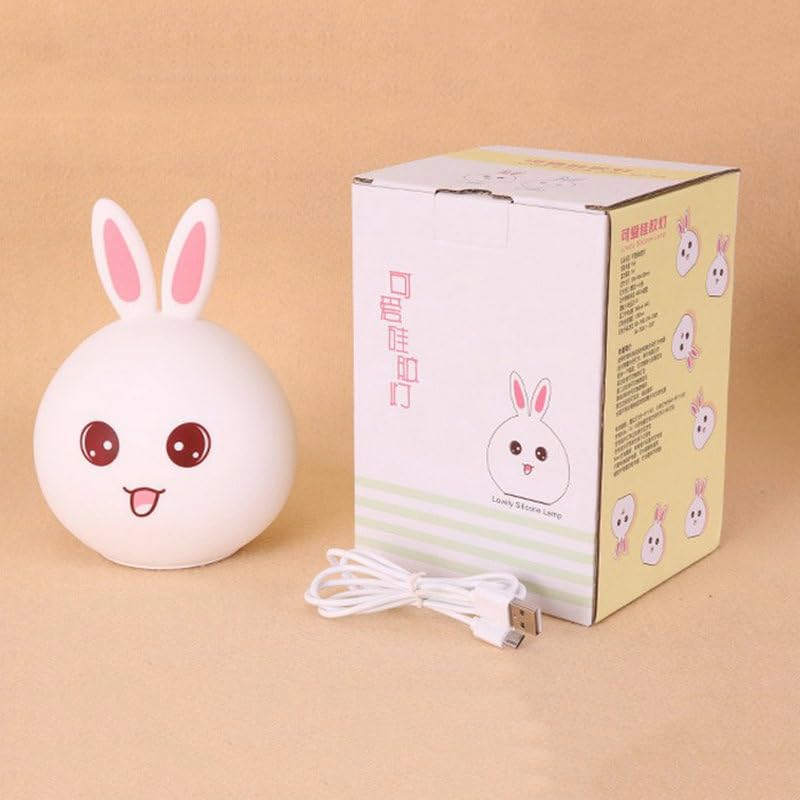 Silicone Rabbit Night Light | USB Rechargeable 7 Color-Changing LED Lamp with Touch Sensor Control | Kids Bedroom Décor & Gift for Baby