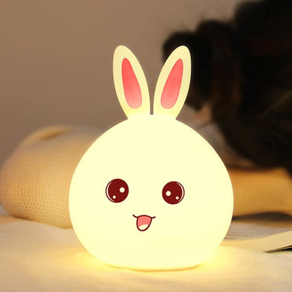 Silicone Rabbit Night Light | USB Rechargeable 7 Color-Changing LED Lamp with Touch Sensor Control | Kids Bedroom Décor & Gift for Baby