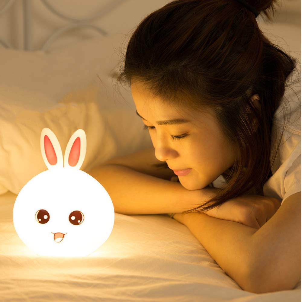 Silicone Rabbit Night Light | USB Rechargeable 7 Color-Changing LED Lamp with Touch Sensor Control | Kids Bedroom Décor & Gift for Baby