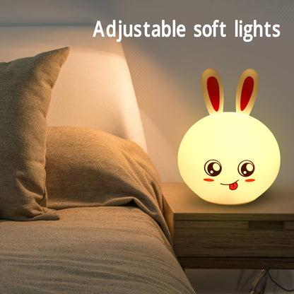 Silicone Rabbit Night Light | USB Rechargeable 7 Color-Changing LED Lamp with Touch Sensor Control | Kids Bedroom Décor & Gift for Baby