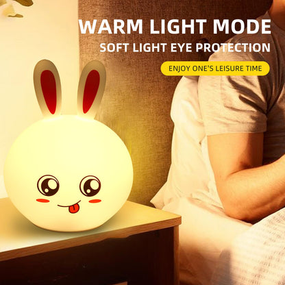 Silicone Rabbit Night Light | USB Rechargeable 7 Color-Changing LED Lamp with Touch Sensor Control | Kids Bedroom Décor & Gift for Baby